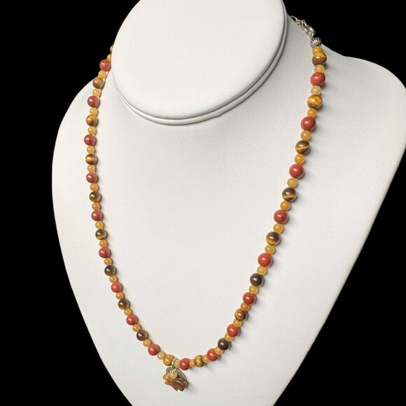 CAROLYN POLLACK STERLING SILVER TIGERS EYE BEADED WAGON WHEEL NECKLACE  16" -20" - Picture 10 of 16